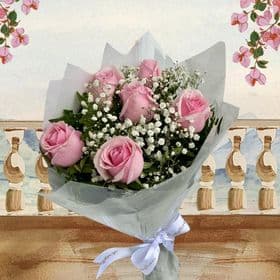 Buquê Clássico com Rosas cor de Rosa (6 Rosas)