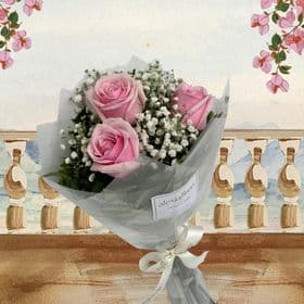 Buquê Clássico com Rosas cor de Rosa (3 Rosas) 