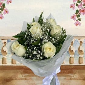 Buquê Clássico com Rosas Brancas (6 Rosas)